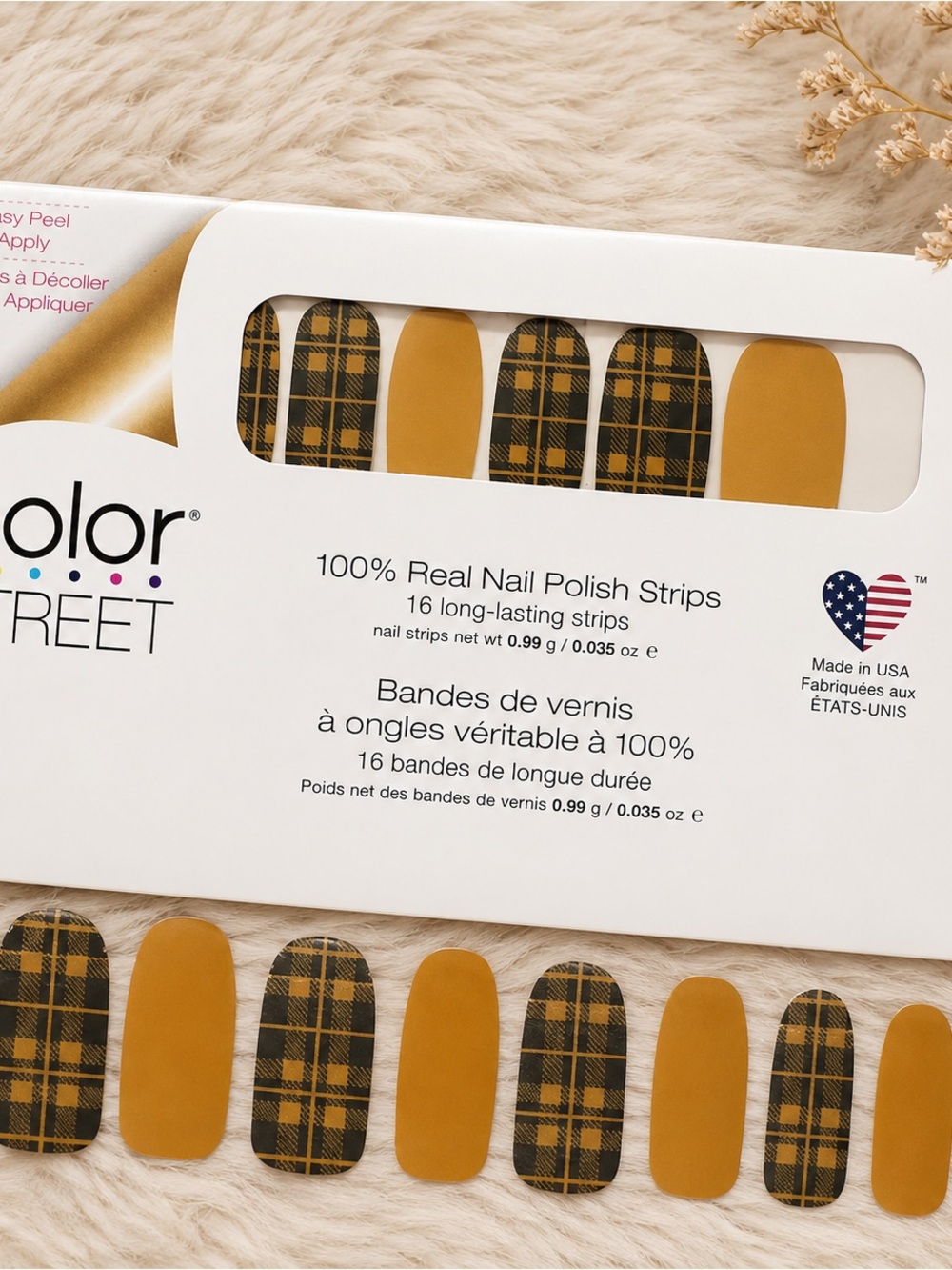 NWT Unopened Color Street Golden Mustard Plaid & Solid Nail Strips Dark Academia